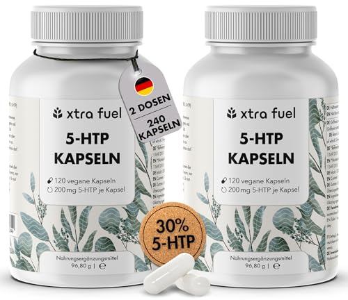 5-HTP - 240 Kapseln mit 200 mg 5-HTP pro Kapsel (hochdosiert) - 30% Extrakt aus natürlichem Griffonia Simplicifolia - laborgeprüft & vegan, pflanzliches 5 Hydroxytryptophan