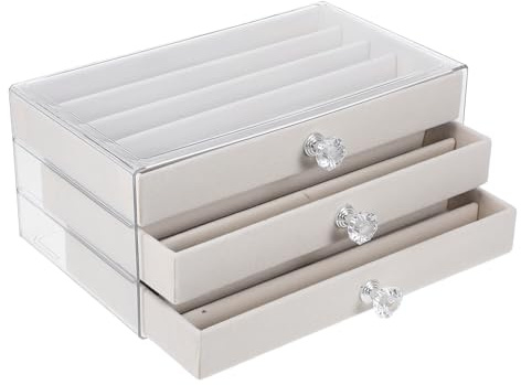 Amosfun Organizer Porta Collane Cassetti Antipolvere in Plastica, Scatola Porta Gioielli Compatta 3 Livelli e 15 Scomparti, Vassoio per Bracciali e Perline, Organizer da Tavolo per Donna