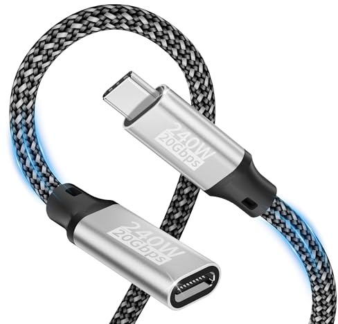 Cable de extensión USB C de 3m,5K@60Hz/240W/20Gbps Extensor USB C 3.2,4K@144Hz Cable de extensión video tipo C macho to hembra Compatible con iPhone 17/16/15/MacBook Pro/iPad Pro/Galaxy S24/Laptop