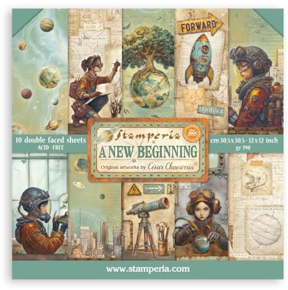 Stamperia - Scrapbook Paper Pad for Scrapbooks, Albums, Cards, Bullet Journals and More, Acid Free, Double-Sided, Perfect for Hobbies, Crafts, and Gifting (A New Beginning) (30.5 x 30.5cm)