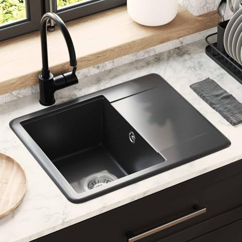Generico Lavello Nero 560 x 460 mm 80% Quarzo e 20% Resina,Articoli Idraulici,Lavandini,Lavandini cucina-42028412