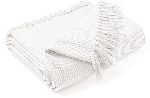 EHC Waffle Cotton Woven Arm Chair Sofa Single Throw 1 Seater Chair/Sofa/Bed 127 x 152 cm, Ivory