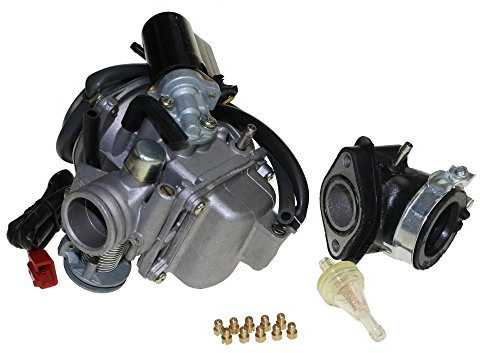 Tuning Vergaser Set 24mm inkl. E-Choke, Ansaugstutzen, Benzinfilter und Düsenset für Keeway Focus Kreidler RMC D125 Kymco 125 4 Takt China Roller, AGM, Baotian, Benzhou, Flex Tech, Jinlun, Rex RS