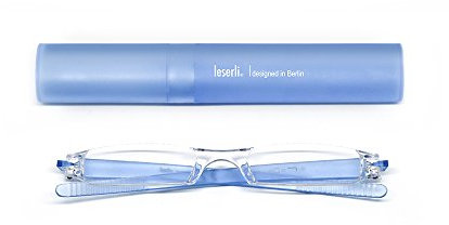 Kompakte leichte randlose Lesebrille Lesehilfe mit Etui in vier Farben von leserli ® (+2,5, blau)