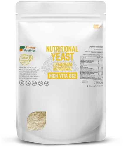 Energy Feelings Levadura Nutricional B12 1kg, Levadura Nutritiva en Copos Rica en Vitamina B y Proteínas 51%, Nutritional Yeast Sin Gluten, Sin Azucar, Ideal para Queso Vegano