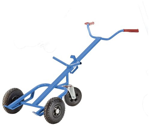 eurokraft | pro | Fasskarre für Stahlfässer | Tragfähigkeit 400 kg | mit Vollgummi-Stützrad | Luftreifen-Achsräder