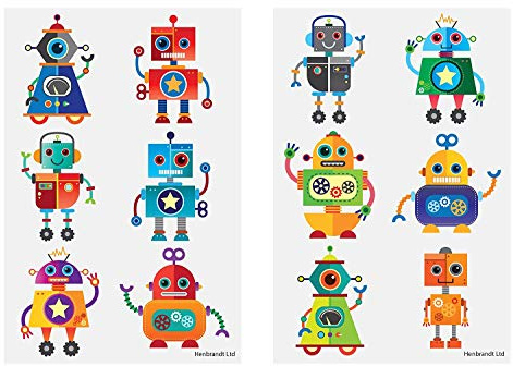The Harlequin Brand 24 x Roboter Temporäre Tattoos Kinder Geburtstag Beute Partytüte Füller