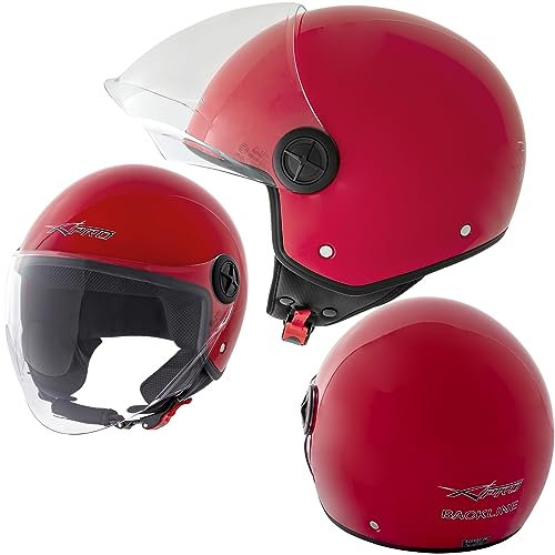 A-Pro Casco Jet Moto Scooter Visera Antigraffio Rosso Backline ECE 22-06 S