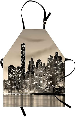 ABAKUHAUS New York Kochschürze, Manhattan City Night, Unisex-Küchenlätzchen mit verstellbarem Hals für Kochen Gartenarbeit, 67 cm x 80 cm, Sepia Dunkelgrau
