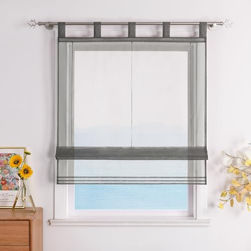 ESLIR Raffrollo mit Schlaufen Raffgardinen Gardinen Küche Transparent Schlaufenrollo Vorhänge Modern Voile Hellgrau BxH 140x155cm 1 Stück