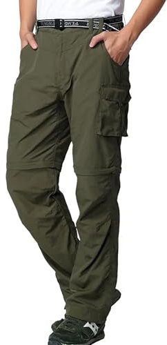 FLYGAGA Herren Outdoorhose Wanderhose Zip Off Hose Abnehmbare Hosebeine Shorts Sommer mit Gürtel Leichte Schnelltrocknend Atmungsaktiv Funktions Trekking Klassischer Cargohose Stil,Grün,40W/32L