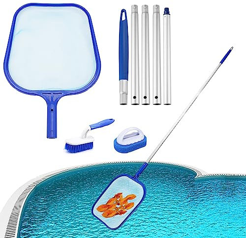 Hot Tub Cleaning Kit Accessories, Leaf Skimmer with Telescopic Handle Fine Mesh Net Swimming Pool Net and Hot Tub Cleaning Brush and Scrubbing Brush for Spas Hot Tub Pools
