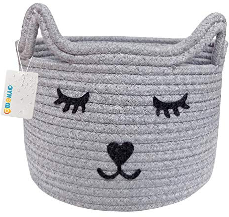 OYHOMO Aufbewahrungskorb aus Baumwollseil Süße Katze Korb Geflochtene Baumwollseilkorb Aufbewahrungsbox für Baby Spielzeug, Kinderzimmer, Zuhause - Grau