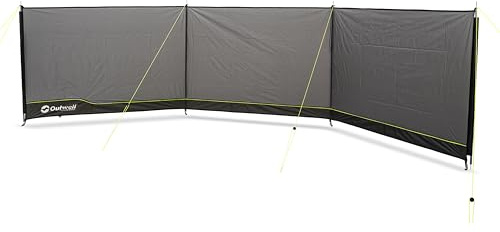 Outwell Camping Windbreak - 5m x 1.25m Steel Pole Windscreen Privacy Shelter for Tent Caravan Awning Beach Garden with Luminous Guy Lines, Ground Spikes & Carry Bag (Grey)