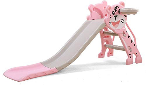 Toboggan tigre pour chambre d'enfant, aire de jeux, jardin, toboggan pliable avec marches antidérapantes (gris/rose)