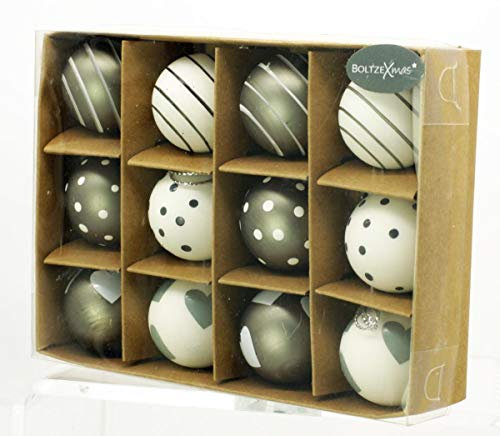 condecoro Christbaumkugel grau weiß Weihnachtskugel 12er Set