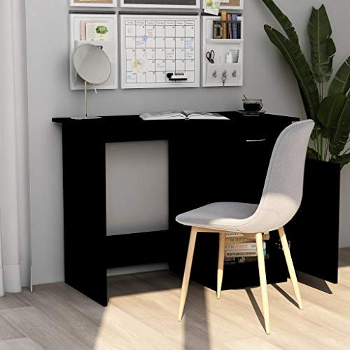 Tidyard Schreibtisch Computertisch Bürotisch Laptoptisch mit Einer Schublade und Tür Büromöbel Spanplatte 100 x 50 x 76 cm Schwarz