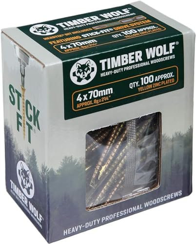 Timber Wolf TW40070 Vis à bois – 4,0 x 70 mm – Boîte de 100, zinc et jaune (or)