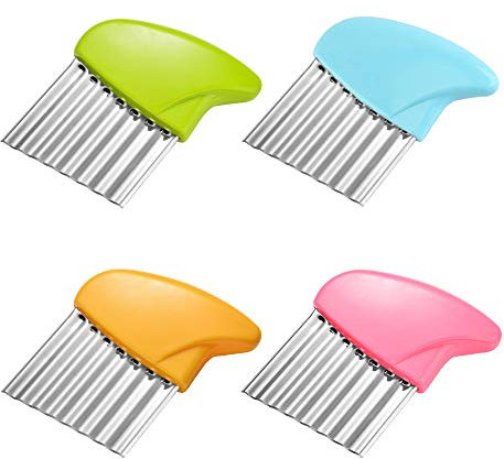XHNFCU 4 Stück Kartoffelhacker Wellenschneider aus Edelstahl Crinkle Cut Chip Cutter Gemüseschneider für Kartoffeln,Zwiebeln, Obst, Gemüse (Grün+Blau+Gelb+Rosa)