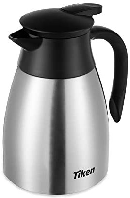 Tiken 1L Thermal Coffee Carafe Jug, Stainless Steel Insulated Vacuum Coffee Pot Flask for Tea Hot and Cold Drinks