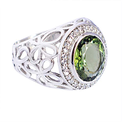 Ring aus massivem 925er Sterlingsilber mit Moldavit-Edelstein, toller Designer-Schmuck, für Damen, Größe 1/2, -5760, Stein:, Moldavit