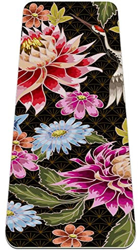 Crane Chrysanthemen Anmutige Yogamatte, dicke Workout-Übungsmatte, rutschfester Griff, Pilates-Fitness-Matten für Damen, 182,9 x 61 cm