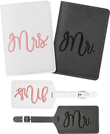 Flintronic 2 Pacchi Etichette per Bagagli, Etichette Valigie, Custodia Passaporto, Cover Passaporto Unisex Portafoglio da Viaggio, Porta Passaporto da Viaggio per Viaggio di Lavoro (Bianco+ Grigio)