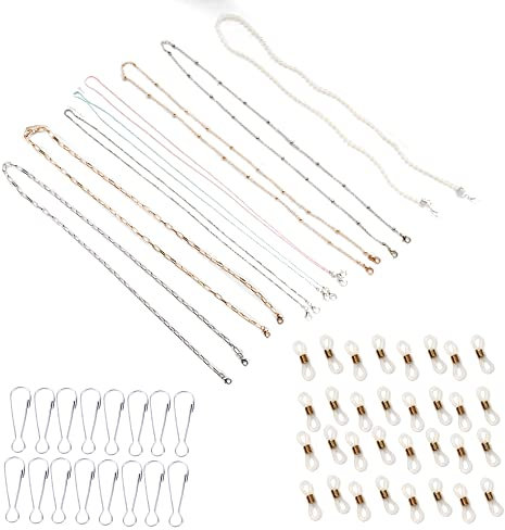 56 Stück Brillenketten und Schnallen, BOSOIRSOU 8 Stück Elegante Brillenhalterung Perlen Sonnenbrillenband Halterung Maske Kette Halskette Halter, mit Anti-Rutsch-Schnallen und Haken