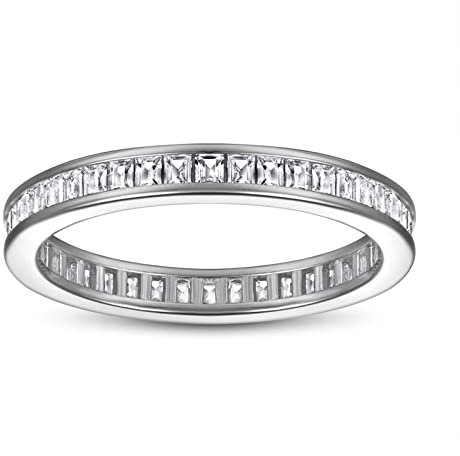 KnSam Mujer Anillo, Sencillo Elegante Plata Circón Anillo De Bodas Plata Talla 17