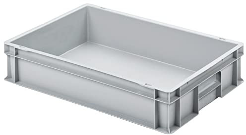GREEN24 Eurobox Eurokiste 600x400x118mm inkl. Hakendeckel - Industriequalität, lebensmittelecht, geschlossene Griffe, Farbe hellgrau