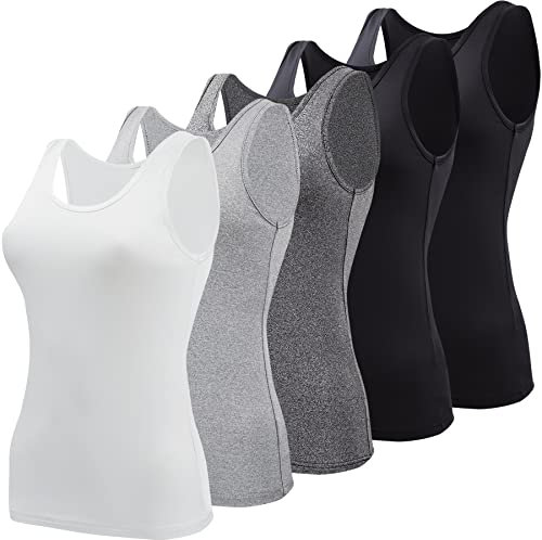 BQTQ 5 Stück Tank Tops für Damen Unterhemden Stretch Crop Top Basic Cami Tank Top für Frauen und Mädchen, Schwarz, Weiß, Grau, Dunkelgrau, XXL