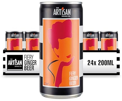 Fiery Ginger Beer by The Artisan Drinks Company - 200mlx24 cans - Natural Ingredients - A Blend of Root Ginger, Cloudy Lemon And A Hint of Chilli - Ginger Beer for Rum, Bourbon & Vodka