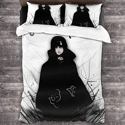 ANSSON Uchiha Itachi Mikrofaser Bettwäsche,Akatsuki Kinder Bettwäsche-Sets,Anime-Fans Geschenk,Sharingan Bettbezug + 2 Kissenbezug (Single 135x200, Itachi3)