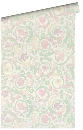 A.S. Création VERSACE WALLPAPER Blumen Luxus Tapete Floral 387062 Mintfarben Rosa Weiß Grün Ranken Barock 10,05x0,70m Made in Germany