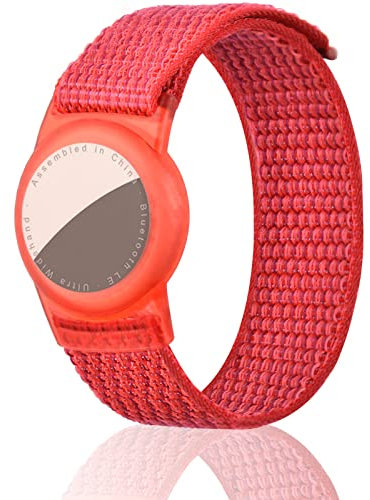 Dingfeiyu Nylon für Airtag Armband Kinder, Anti-Lost, Anti-Kratz-Schutz für die Positionierung des Bracelet für AirTag Wasserdicht (Rot)