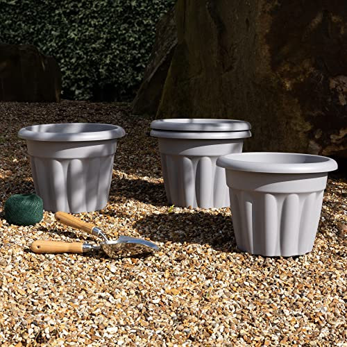 Wham 4x 33cm Vista Plastic Planter, Round Garden Plant Pot, Small Floor Pot (33cm, 12L, Pack of 4) Indoor/Outdoor, Made in UK (Upcycle Grey)