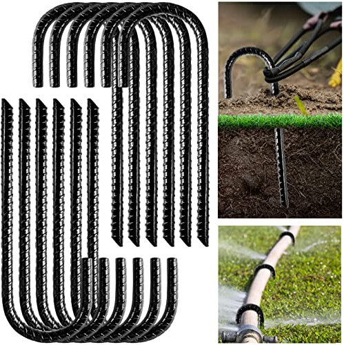 UCandy Pack 12 Rebar Stakes Heavy Duty J Hook Anchor Stakes,Ground Anchors, Ground Stakes Tent Stakes Steel Ground Anchors, Heavy Duty Garden Stakes for Chain Link Fence (Black)