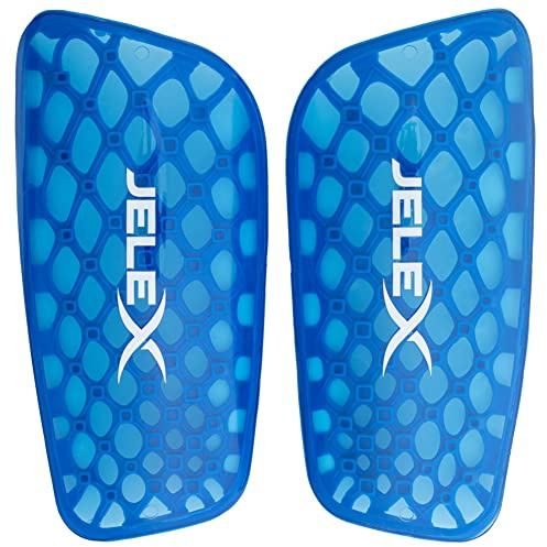 JELEX Protector ergonomische Fußball Schienbeinschoner in blau, gelb oder grün. Für Kinder, Damen und Herren. Leicht, klein und langlebig. Bein Schutz zur Vermeidung von Verletzungen