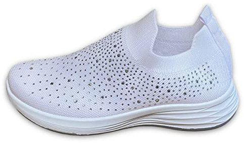Pogolino Damen Sneakers Glitzer Slip On Sportschuhe Laufschuhe Freizeitschuhe (Weiß 39)