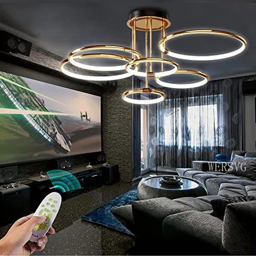 WERSVG Dimmbare gold 6-Lampe Deckenlampe LED Deckenleuchte Modern Wohnzimmerlampe Deckenleuchte 144W 11600LM Flurlampe Decke für Wohnzimmer Schlafzimmer Arbeitszimmer Esszimmer 6-Ring
