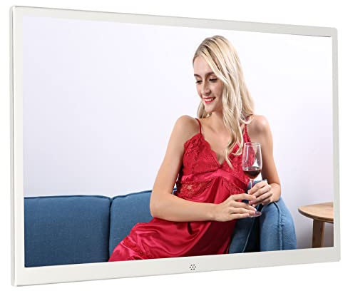 17 Zoll Großer Digitaler Bilderrahmen, Schlanker Elektronischer Bilderrahmen aus Metall mit Fernbedienung, an der Wand Montierbarer Digitaler Bilderrahmen mit Musikvideoplayer,