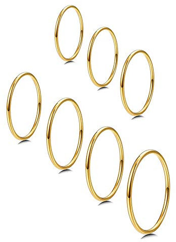Milacolato 1mm Edelstahl Stapelringe für Damen | Dünne Goldene Glattbandringe | Kombinierbare Knöchelringe Daumen Pinky Midi Ringe Größe 3/4/5/6/7/8/9 Gold