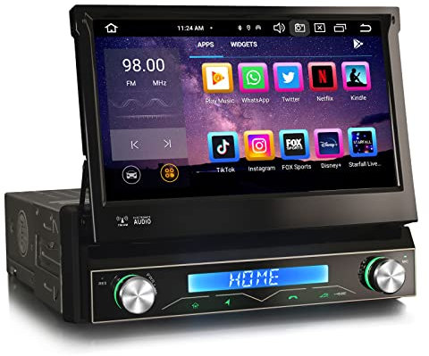 Erisin Android 14 8-Core 4GB RAM+64GB ROM Single Din Detachable Car Stereo DAB+ Radio GPS Sat Nav 7 Inch 1 Din Touch Screen Bluetooth 5.0 Support Wireless CarPlay Android Auto WiFi RDS DVR ADP2 SWC