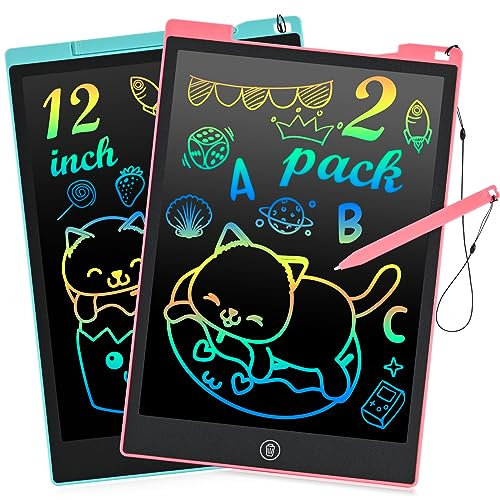 RaceGT 12 Zoll LCD Schreibtafel Kinder, 2 Stück Schreibtafel Kinder, Maltafel Zaubertafel, Umweltfreundlich Heller Bunten Schrift Pad, Kinder Tablet ab 3 jahre, Geschenke Spielzeug ab 3 4 5 6 jahre