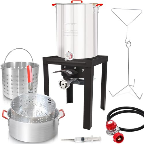 GasOne Truthahn-Fritteuse, 30 QT Herd-Set und 10 QT Fischfritteuse, Fischkocher, Dampfgarer, Komplett-Set, schwarz