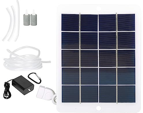 Jadeshay Solar Powered Air Pump, Solar Pond Oxygenator Aerator 5W 5V Fish Tank Water Pond Aquarium Oxygen Pump,Portable Solar Panels Oxygen Aerator with Pipe