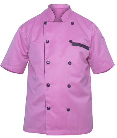 Unisex für Kochjacke, kurzärmelig, Gastronomie, Caterer, Bäcker (Farbe: schwarz, kontrastreiche Paspelierung, Größe: S-6XL)