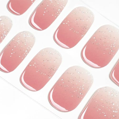 DANNI & TONI Halb ausgehärtete Gel Nagelfolien (Rosy Cheeks) Rosa Abstufung uv Gel Nagelfolie Aufkleber Nagelsticker Nageldesign Selbstklebend Wraps 28 Aufkleber Geschenke für Frauen