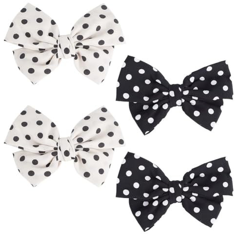 HOBBIESAY 4 unids 2 colores lunares lazo pinzas para zapatos blanco y negro lunares elegante vintage pinza de zapatos desmontable hebilla de zapatos zapatos zapatos de fiesta, Color mixto., 12cm