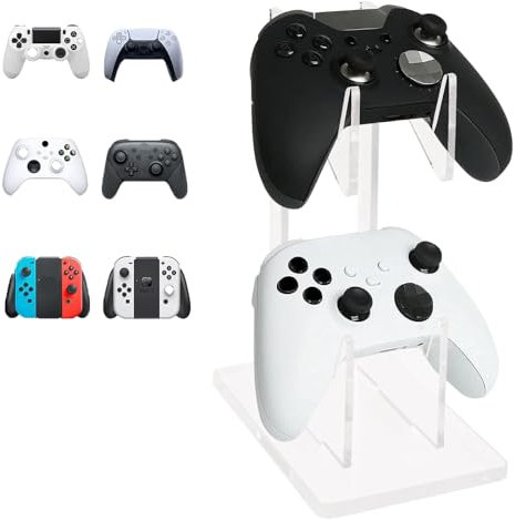 CLKE Support Manette,Support de Contrôleur de Jeu en Acrylique,Support Casque Universel avec 2 Couches,Rangement pour Accessoire Gaming,Porte Manette Pour Xbox Series,PS4,PS5,Transparent